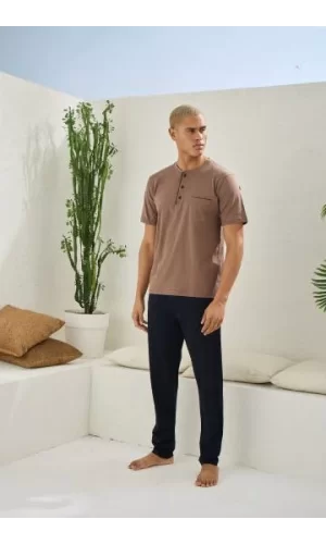 Erkek 2090 Erkek  Midi Yaka Pijama Takım