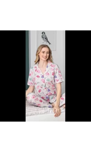 Freshness 107 Fil Desenli Patlı Kısa Kol Pijama Takımı