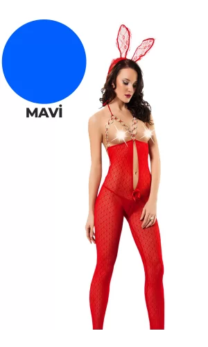 Mavi Zincirli Dantel Vücut Çorabı - 1009
