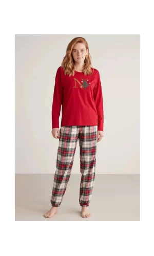 Nautıca W606 Kadın Uzun Kollu Ekoseli Pijama Takımı