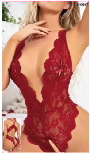 Özel Bölgesi Açık Kırmızı Dantel Seksi Body Jesica Bella E-0047