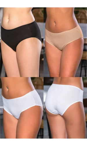 Pamuklu Yüksek Bel Slip Külot (karışık) Siyah-beyaz-ten (brf2966)