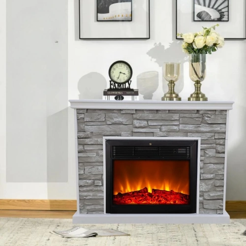 130 CM MDF 3D POLİÜRETAN TAŞLI ŞÖMİNE 8 RENKLİ ALEV SESLİ WİFİLİ