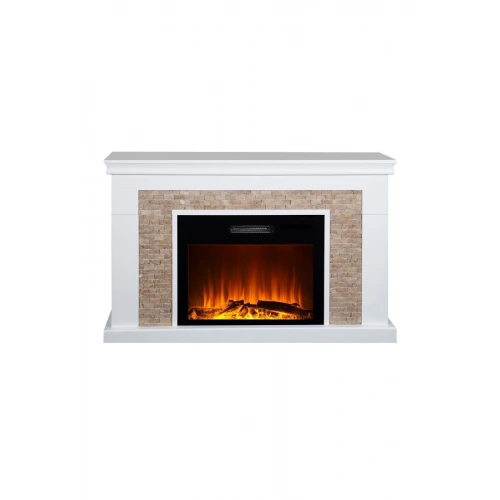 Dekoratif Beyaz Kasalı 140cm 8 Renkli Elektrikli Şömine Isıtıcı Bluetooth, Alev Sesi, Wifi