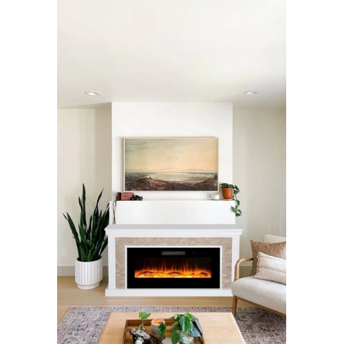 Dekoratif Taşlı Kasalı Şömine 150 Cm Renkli Elektrikli Isıtıcı Bluetooth, Alev Sesi, Wifi Uyumlu