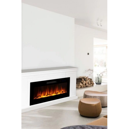 Dekoratif Beyaz Kasalı Isıtıcı, 150cm Renkli Elektrikli Şömine Bluetooth, Alev Sesi, Wifi