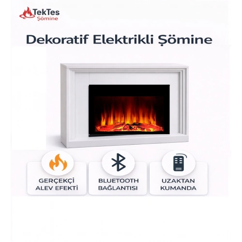TEK TES 100CM ISITMAZ TEK RENKLİ BEYAZ KASALI BLUETOOTHLU ŞÖMİNE