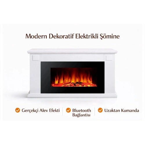 TEK TES 126CM ISITMAZ TEK RENKLİ BEYAZ KASALI BLUETOOTHLU ŞÖMİNE