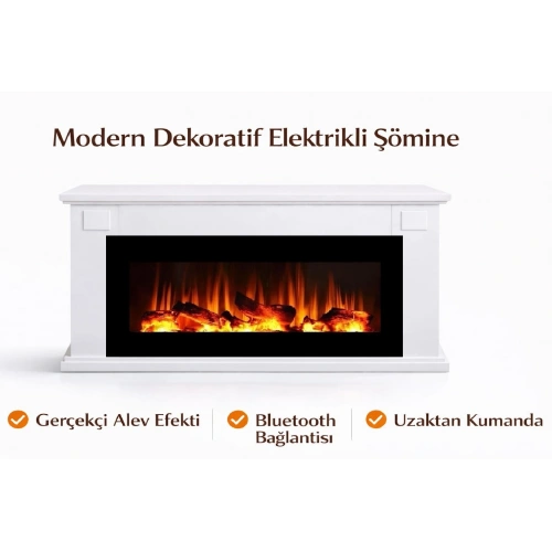 TEK TES 163CM ISITMAZ TEK RENKLİ BEYAZ KASALI BLUETOOTHLU ŞÖMİNE