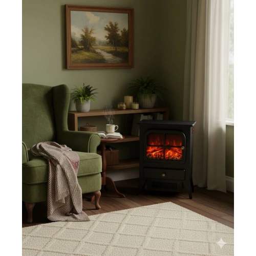 Alev Efektli Elektrikli Şömine Soba – 1850W Isıtıcı Fanlı, Gerçek Alev Görünümlü Isıtıcı