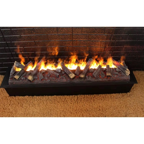 Tek Tes 100 cm 3D Su Buharlı Odun Görünümlü Elektrikli Şömine 7 Renkli, Alev Sesli, Wifili