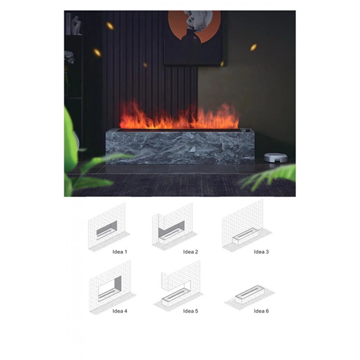 100 cm 3D Buharlı Elektrikli Şömine – Tek Tes, 7 Renk Seçenekli, Alev Sesli, Wifili