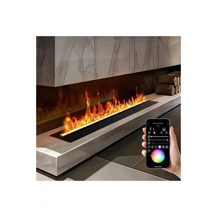 100 cm 3D Buharlı Elektrikli Şömine – Tek Tes, 7 Renk Seçenekli, Alev Sesli, Wifili