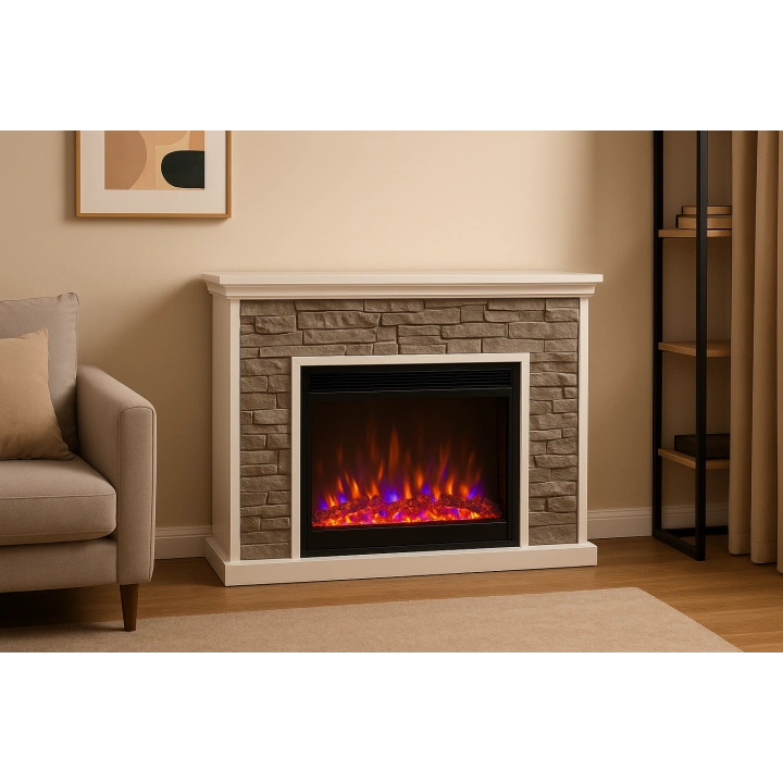 30 CM MDF 3D Taşlı Dekoratif Şömine – 8 Renkli Alev, Gerçekçi Ses Efekti, WiFi Akıllı Kontrol