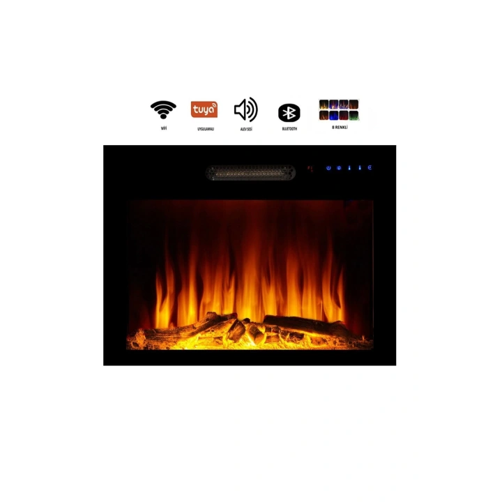 Dekoratif 70 Cm 8 Renkli, Alev Sesli, Bluetoothlu, Wifili Elektrikli Şömine Isıtıcı