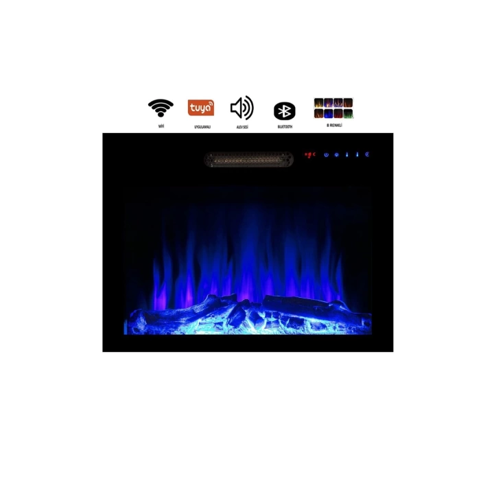 Dekoratif 70 Cm 8 Renkli, Alev Sesli, Bluetoothlu, Wifili Elektrikli Şömine Isıtıcı