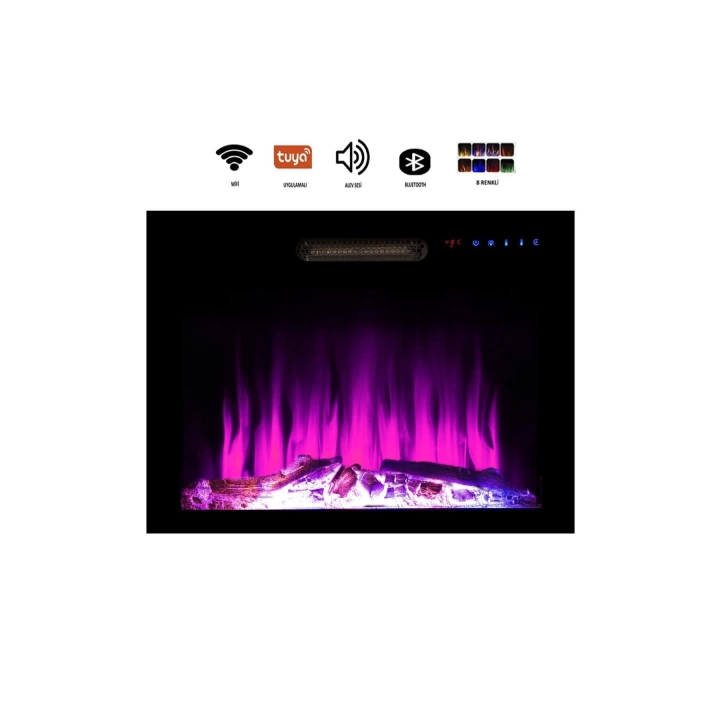 Dekoratif 70 Cm 8 Renkli, Alev Sesli, Bluetoothlu, Wifili Elektrikli Şömine Isıtıcı
