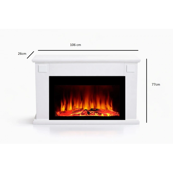 TEK TES 106CM ISITMAZ TEK RENKLİ BEYAZ KASALI BLUETOOTHLU ŞÖMİNE