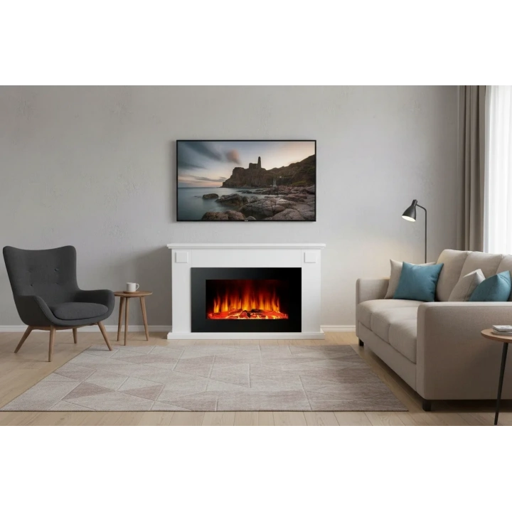 TEK TES 126CM ISITMAZ TEK RENKLİ BEYAZ KASALI BLUETOOTHLU ŞÖMİNE