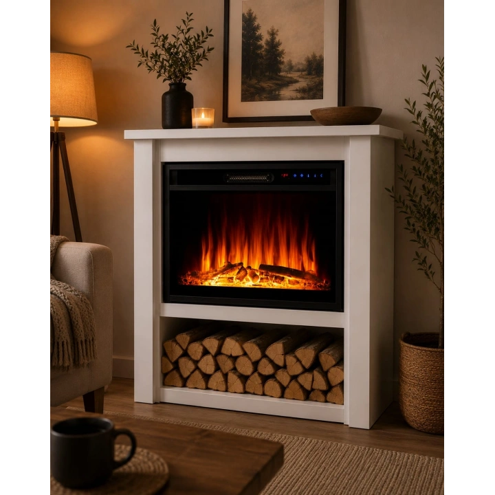 TEK TES 90X34 CM BEYAZ KASALI ELEKTRİKLİ ŞÖMİNE