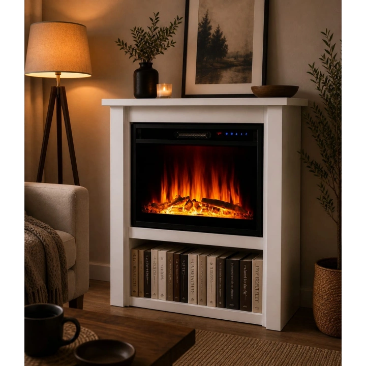 TEK TES 90X34 CM BEYAZ KASALI ELEKTRİKLİ ŞÖMİNE