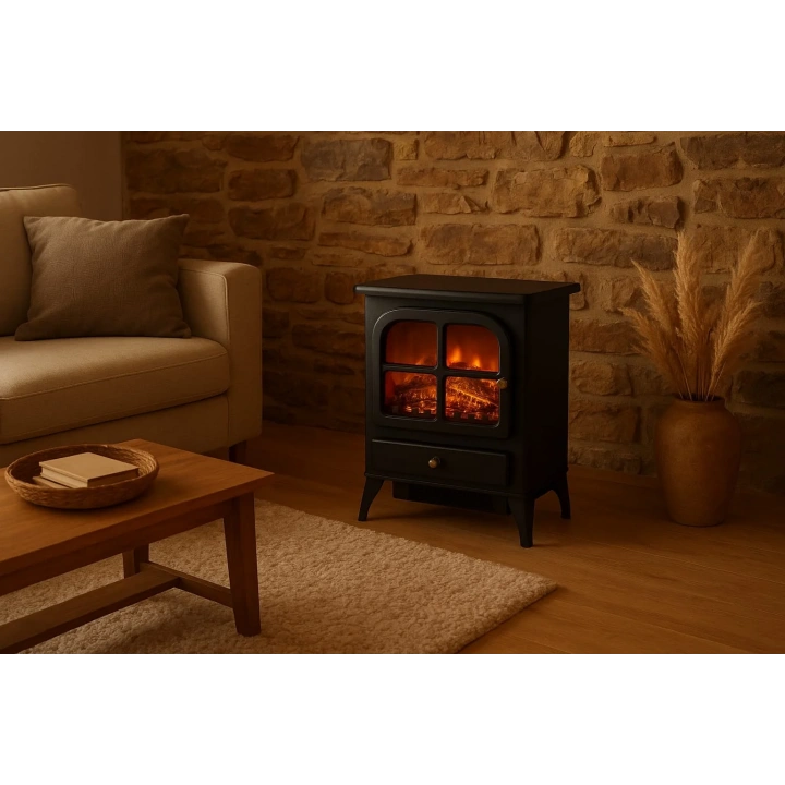 Gerçek Alev Görünümlü Elektrikli Şömine Isıtıcı – 1850W Fanlı Soba