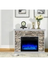 130 CM MDF 3D POLİÜRETAN TAŞLI ŞÖMİNE 8 RENKLİ ALEV SESLİ WİFİLİ