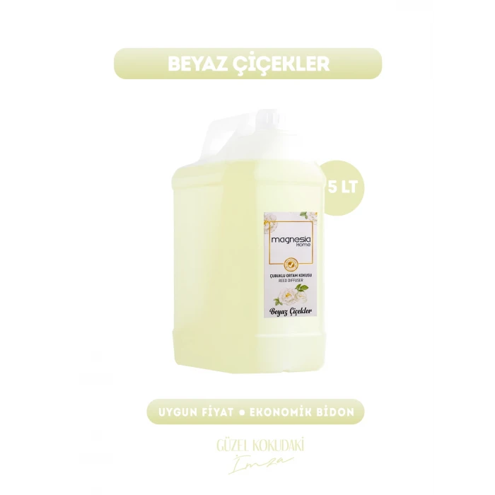 Magnesia Beyaz Çiçekler Çubuklu Oda kokusu 5Lt. Ekonomik Bidon+Sürpriz Hediyeli