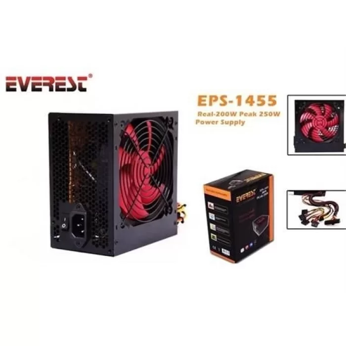 EVEREST EPS-1455 PEAK-250W 12CM FAN 2 SATA 2 IDE ATX POWER SUPPLY