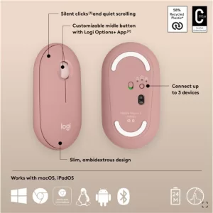 LOGITECH PEBBLE 2 M350S KABLOSUZ BLUETOOTH SESSİZ OPTİK MOUSE PEMBE 910-007014