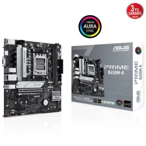 ASUS PRIME B650M-K DDR5 6400MHZ 1XVGA 1XHDMI 2XM.2 USB 3.2 MATX AM5 ( AMD AM5 7000 SERİSİ İLE UYUMLU)