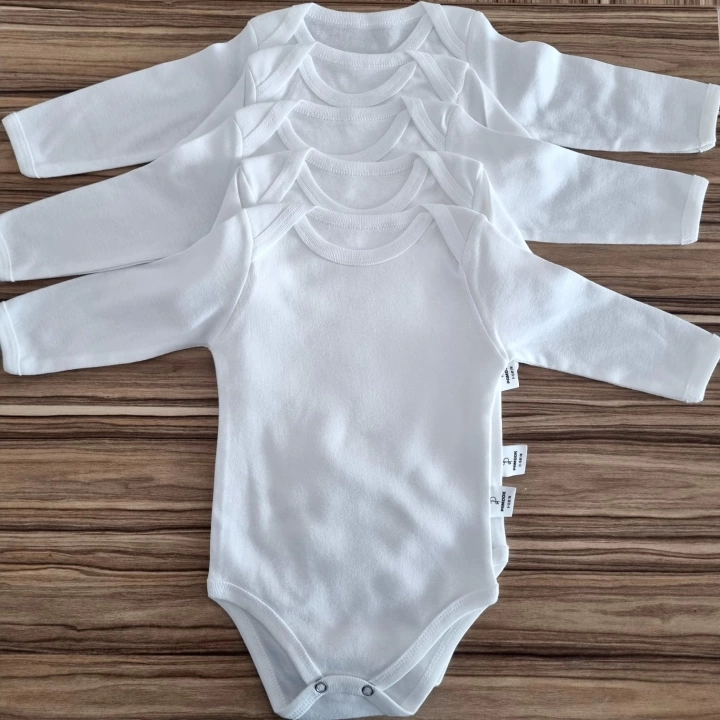 Bebek Basic Pamuk Penye Bisiklet Yaka 5 Li uzun kol Body Zıbın + Hediye Bebek Mama Önlüğü
