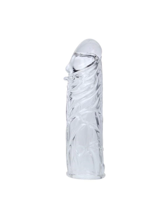 Wossi 14 cm Damarlı Uzatmalı Şeffaf Silikon Penis Kılıfı