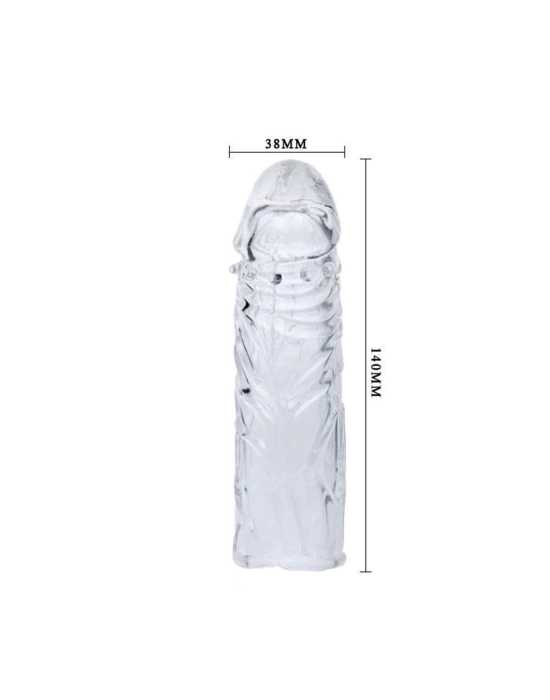 Wossi 14 cm Damarlı Uzatmalı Şeffaf Silikon Penis Kılıfı