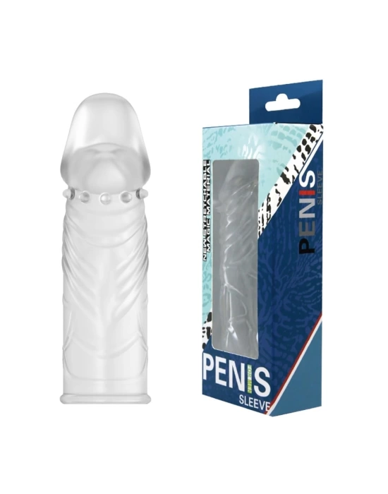 Wossi 14 cm Damarlı Uzatmalı Şeffaf Silikon Penis Kılıfı
