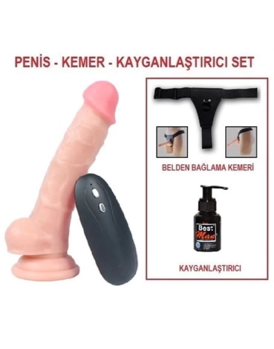 17 cm Belden Bağlamalı Titreşimli Realistik Dildo Penis Set