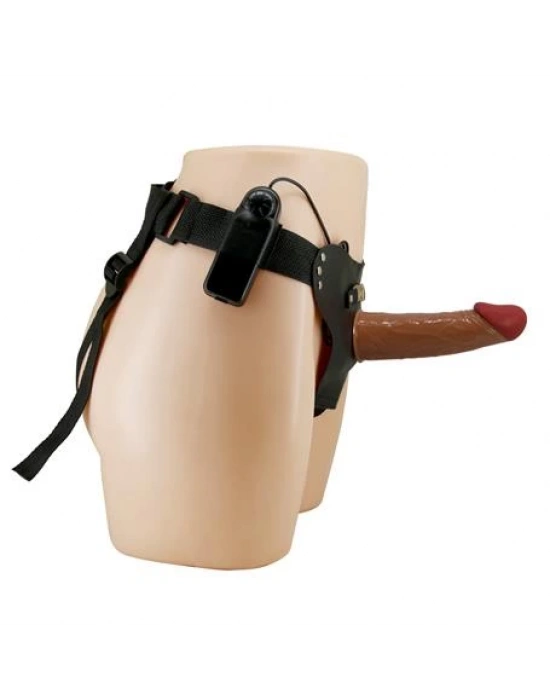 17,5 cm Belden Bağlamalı İçi Boş Titreşimli Strapon Melez Penis - Stark