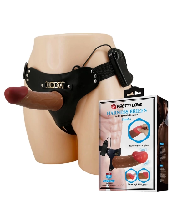 17,5 cm Belden Bağlamalı İçi Boş Titreşimli Strapon Melez Penis - Stark