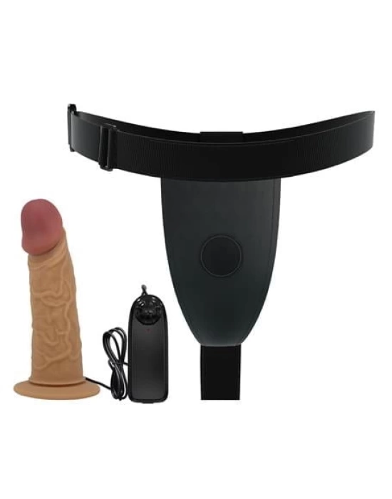 17,5 cm Titreşimli Belden Bağlamalı İçi Boş 7 cm Dolgulu Strapon Penis - Draven