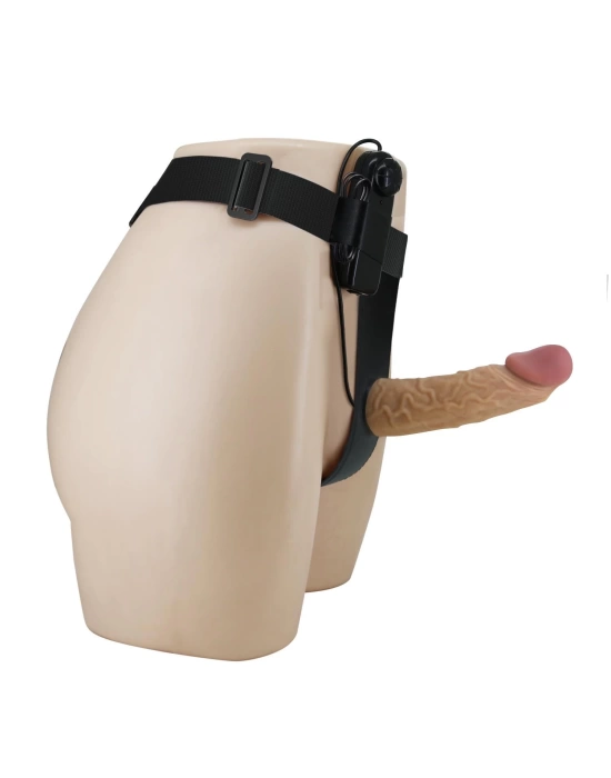 17,5 cm Titreşimli Belden Bağlamalı İçi Boş 7 cm Dolgulu Strapon Penis - Draven