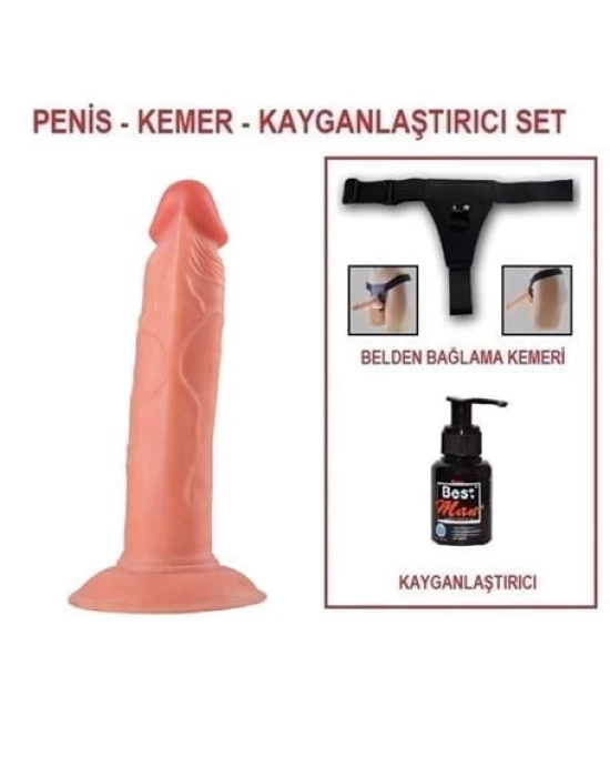 19 cm Belden Bağlamalı Realistik Vantuzlu Testissiz Dildo Penis