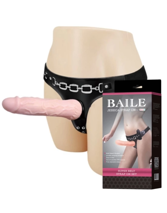 19 cm Belden Bağlamalı Titreşimli İçi Dolu Strapon Penis