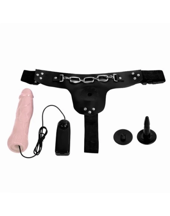 19 cm Belden Bağlamalı Titreşimli İçi Dolu Strapon Penis