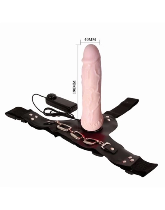 19 cm Belden Bağlamalı Titreşimli İçi Dolu Strapon Penis