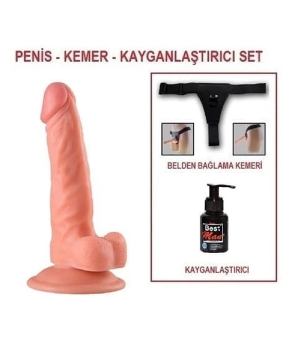 19,5 cm Belden Bağlamalı Realistik Vantuzlu Dildo Penis
