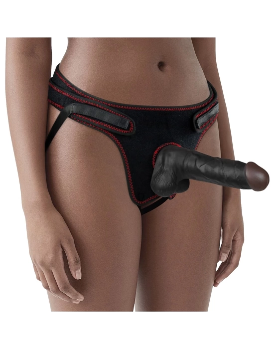 20 cm Belden Bağlamalı İçi Dolu Zenci Strapon Dildo
