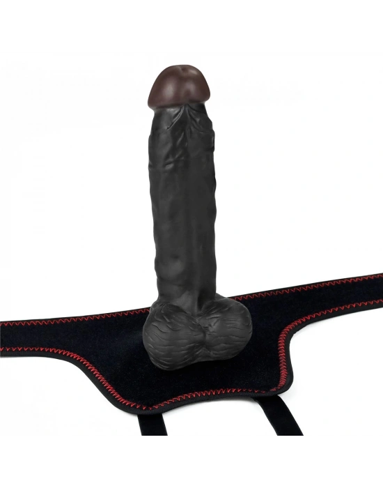 20 cm Belden Bağlamalı İçi Dolu Zenci Strapon Dildo