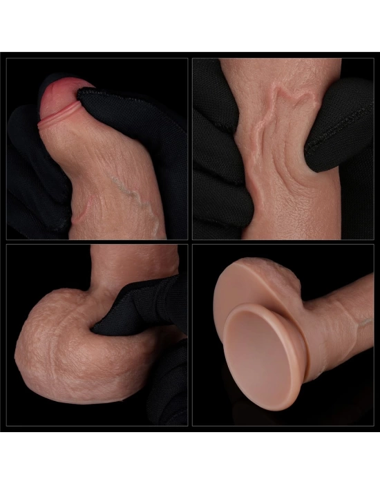 20.5 cm Realistik Çift Katmanlı Yeni Nesil Vantuzlu Belden Bağlamalı Melez Dildo Penis