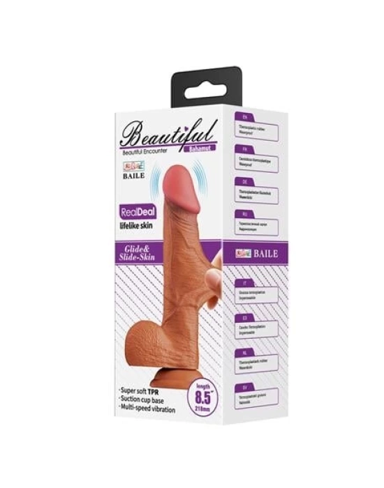 Wossi 21,8 cm Çift Katmanlı Gerçekçi Titreşimli Dildo Vibratör Penis - Bahamut