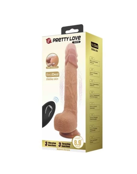 22,5 cm İleri Geri Hareketli Uzaktan Kumandalı Manyetik Şarjlı Gerçekçi Vantuzlu Melez Penis - Tommy